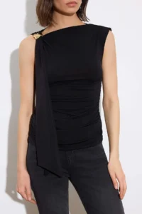 TRENDYOLMİLLA Black Accessory Detailed Shirred Party Blouse - Image 3