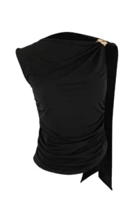 TRENDYOLMİLLA Black Accessory Detailed Shirred Party Blouse - Image 5