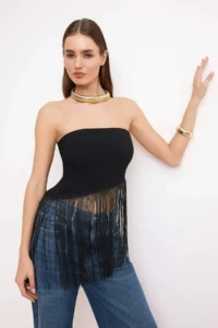 TRENDYOLMİLLA Black Tassel Detailed Fitted Blouse - Image 2