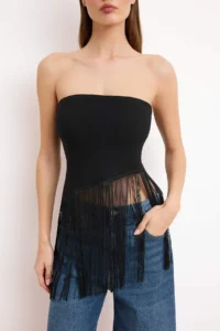TRENDYOLMİLLA Black Tassel Detailed Fitted Blouse - Image 3