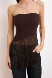 TRENDYOLMİLLA Brown Tassel Detailed Fitted Blouse - Image 3
