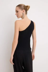 TRENDYOLMİLLA Black Stone Accessory Detailed Asymmetric Yaka Party Blouse - Image 4