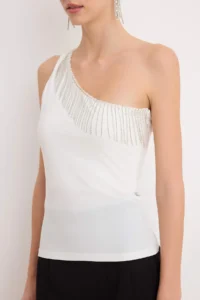 TRENDYOLMİLLA White Stone Accessory Detailed Asymmetric Yaka Party Blouse - Image 3
