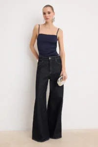 TRENDYOLMİLLA Navy Blue Arkadan tied up Satin Party Blouse - Image 3