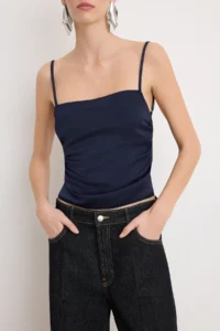 TRENDYOLMİLLA Navy Blue Arkadan tied up Satin Party Blouse - Image 4