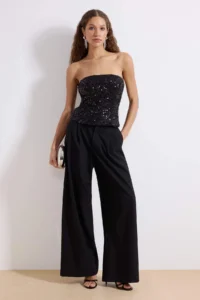 TRENDYOLMİLLA Black Strapless Yaka Pul Sequin Party Blouse - Image 2
