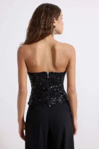 TRENDYOLMİLLA Black Strapless Yaka Pul Sequin Party Blouse - Image 4