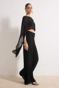 TRENDYOLMİLLA Black Asymmetric Kesim Unlined Siphon Pelerin Party Blouse - Image 2