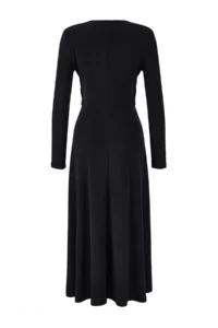 TRENDYOLMİLLA Black Accessory Detailed padded V-neck Knitting Dress - Image 6