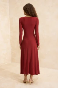 TRENDYOLMİLLA Brick Rejection Accessory Detailed padded V-neck Knitting Dress - Image 4