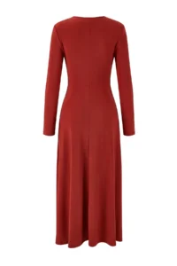 TRENDYOLMİLLA Brick Rejection Accessory Detailed padded V-neck Knitting Dress - Image 6