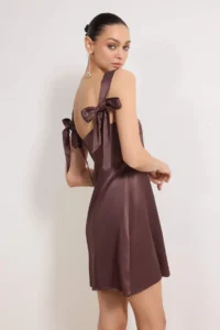 TRENDYOLMİLLA Brown Satin Plain Adjustable Sleeveless Mini Dress