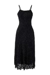 TRENDYOLMİLLA Black Lace Stone Printed Tulle Lined Midi Dress