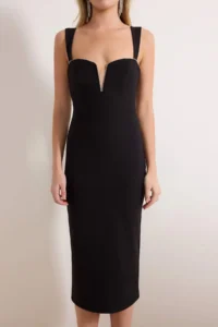 TRENDYOLMİLLA Black Stone Accessory Detailed Weaving Midi Elegant/Evening Dress - Image 3