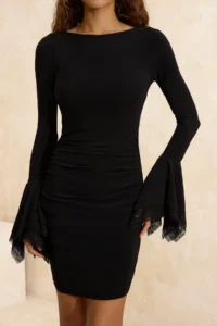 TRENDYOLMİLLA Black Lace Detailed Knitting Mini Elegant/Evening Dress - Image 3