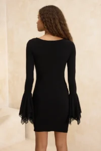 TRENDYOLMİLLA Black Lace Detailed Knitting Mini Elegant/Evening Dress - Image 4