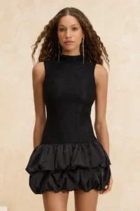 TRENDYOLMİLLA Black Balloon Skirt Detailed Lace Mini Lined Elegant/Evening Dress