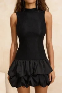 TRENDYOLMİLLA Black Balloon Skirt Detailed Lace Mini Lined Elegant/Evening Dress - Image 3