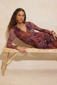 TRENDYOLMİLLA Multicolored Abstract flower patterned Lined Tulle Maxi Dress - Image 2
