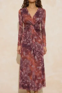 TRENDYOLMİLLA Multicolored Abstract flower patterned Lined Tulle Maxi Dress - Image 3