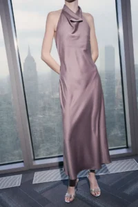 TRENDYOLMİLLA Limited Edition Mink Satin Off-Shoulder Neck Weaving Elegant/Evening Dress - Image 2
