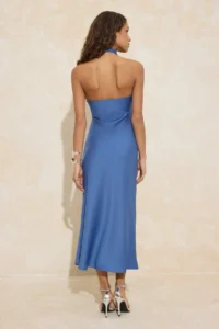 TRENDYOLMİLLA Mavi Satin Off-Shoulder Neck Weaving Elegant/Evening Dress - Image 4