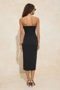 TRENDYOLMİLLA Black Strapless buttoned Weaving Maxi Elegant/Evening Weaving Dress - Image 4