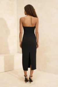 TRENDYOLMİLLA Black Strapless Accessory Detailed Weaving Maxi Elegant/Evening Dress - Image 4