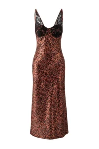 TRENDYOLMİLLA Brown animals Lace Detailed Weaving Satin Midi Elegant/Evening Dress
