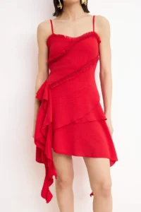 TRENDYOLMİLLA Rejection Ruffle and Flounce Detailed Weaving Short / Mini Lined Elegant/Evening Dress - Image 3