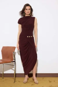 TRENDYOLMİLLA Brown Accessory Detailed Midi Lined Dress - Image 2