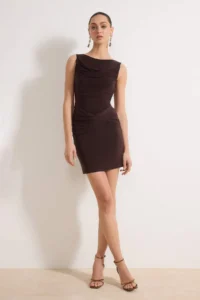 TRENDYOLMİLLA Brown Ruffle Detailed Short / Mini Lined Dress - Image 2
