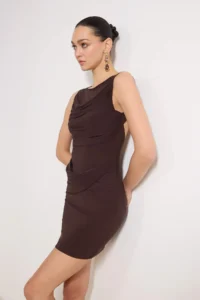 TRENDYOLMİLLA Brown Ruffle Detailed Short / Mini Lined Dress - Image 3