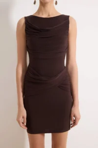 TRENDYOLMİLLA Brown Ruffle Detailed Short / Mini Lined Dress - Image 4