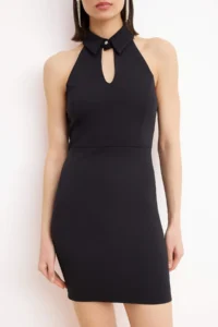 TRENDYOLMİLLA Black Stone Collar Detailed Midi Weaving Dress - Image 3