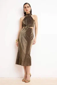 TRENDYOLMİLLA Gold Glitter Cut Out Detailed Maxi Elegant/Evening Dress