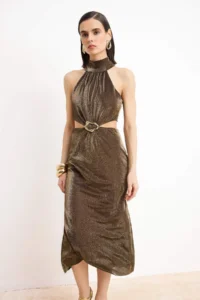TRENDYOLMİLLA Gold Glitter Cut Out Detailed Maxi Elegant/Evening Dress - Image 2