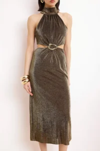 TRENDYOLMİLLA Gold Glitter Cut Out Detailed Maxi Elegant/Evening Dress - Image 3