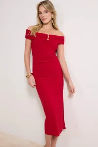 TRENDYOLMİLLA Rejection Boat Neck Midi Lined Knitting Dress