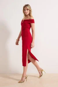 TRENDYOLMİLLA Rejection Boat Neck Midi Lined Knitting Dress - Image 2