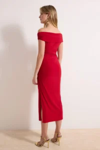TRENDYOLMİLLA Rejection Boat Neck Midi Lined Knitting Dress - Image 4