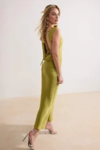 TRENDYOLMİLLA Yağ Green Satin Weaving Midi Evening Gown & Graduation Dress