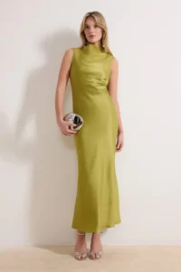 TRENDYOLMİLLA Yağ Green Satin Weaving Midi Evening Gown & Graduation Dress - Image 2