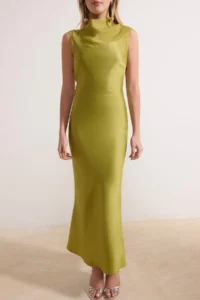 TRENDYOLMİLLA Yağ Green Satin Weaving Midi Evening Gown & Graduation Dress - Image 3