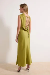 TRENDYOLMİLLA Yağ Green Satin Weaving Midi Evening Gown & Graduation Dress - Image 4