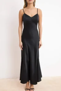 TRENDYOLMİLLA Black Satin Skirt with flywheel Midi Dress - Image 3
