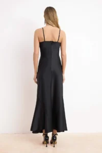 TRENDYOLMİLLA Black Satin Skirt with flywheel Midi Dress - Image 4