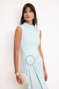 TRENDYOLMİLLA Light Blue Accessory Detailed Weaving Midi Dress