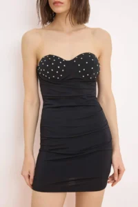 TRENDYOLMİLLA Black Stone Printed Knitting Mini Dress - Image 3
