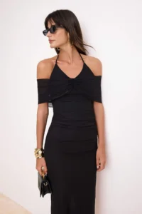 TRENDYOLMİLLA Black Drapeli Tulle Midi Lined Party Dress - Image 2